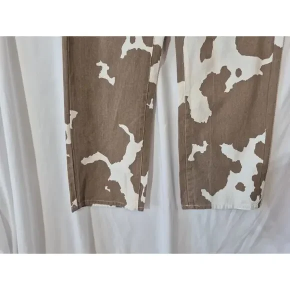 12th Tribe Womens Designer Midland Cow Print Wide Leg Jeans XS - Picture 3 of 8